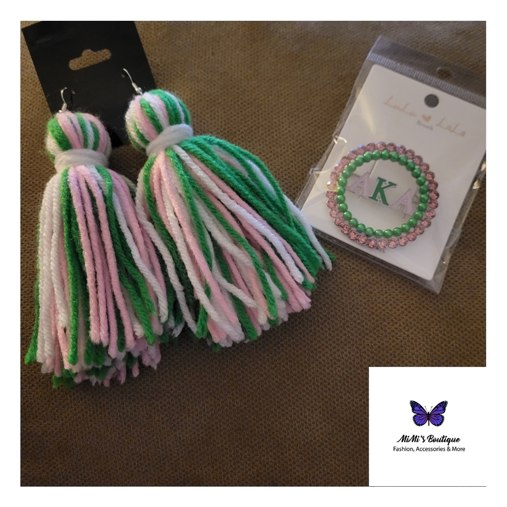 SororityYarn Tassel Earrings with brooches 1 of each available.